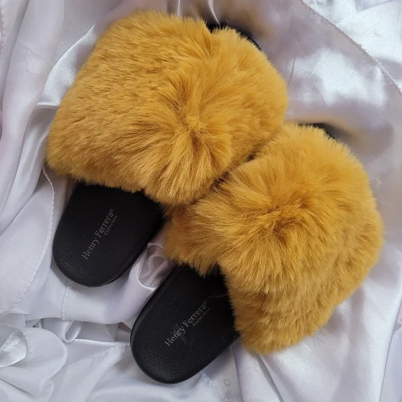 Henry Ferrera Golden Fur Slides - Picture 1 of 7